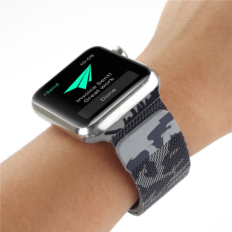 Magnetic Milanese Stainless Steel Watch Band with Camouflage Pattern for Apple Watch 38mm Series 1 Series 2 - Grey-6