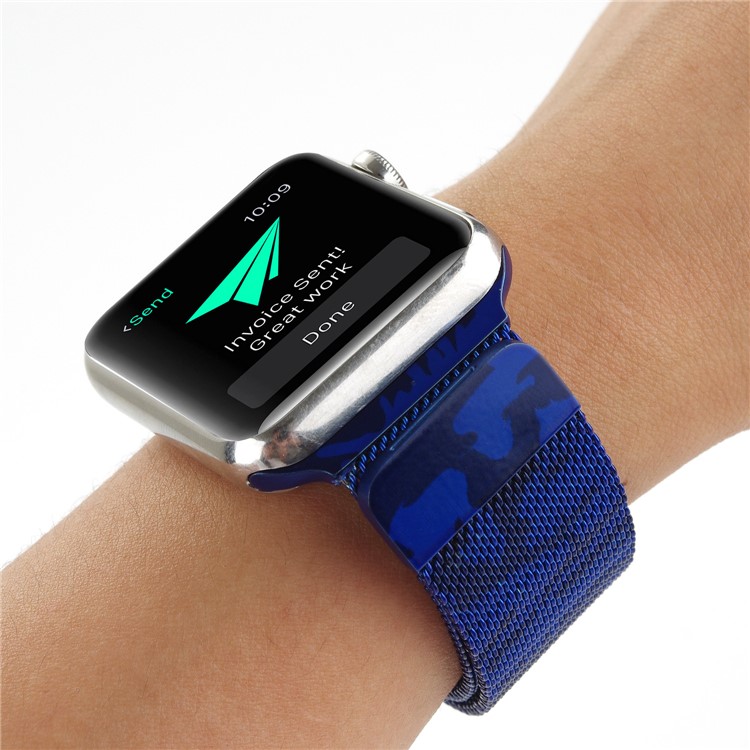 Camouflage Pattern Milanese Mesh Design Metal Watch Strap Bracelet for Apple Watch 38mm Series 3 Series 1 Series 2 - Blue-5