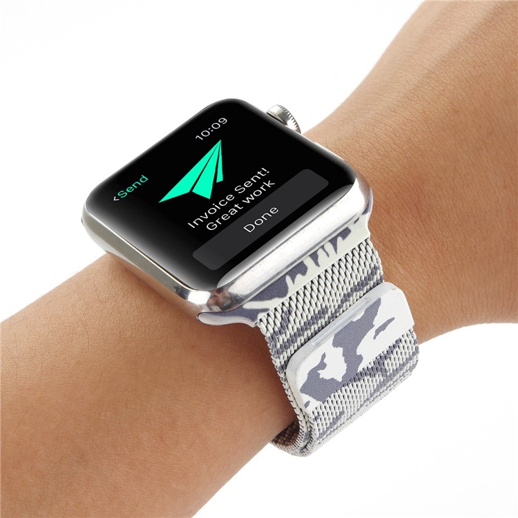 Camouflage Pattern Milanese Stainless Steel Watch Strap Replacement for Apple Watch 42mm Series 3 / 2 / 1 - Silver Color-6