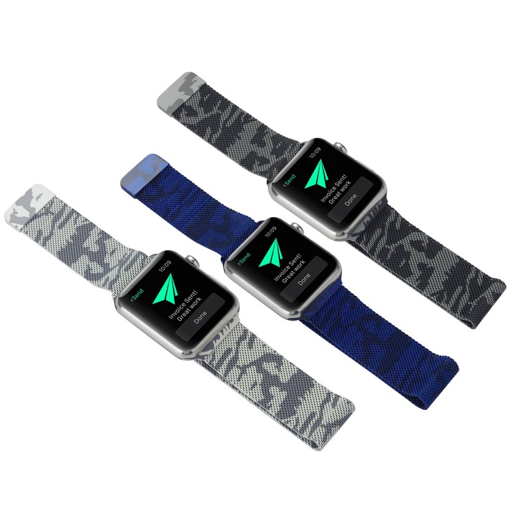 Camouflage Pattern Milanese Stainless Steel Watch Strap Replacement for Apple Watch 42mm Series 3 / 2 / 1 - Silver Color-8