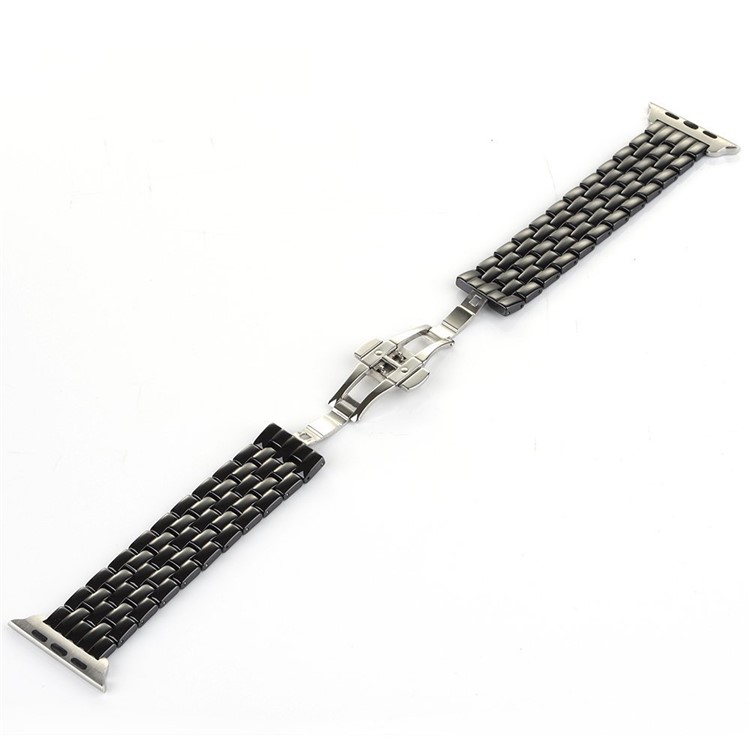 Butterfly Buckle Ceramic Bracelet Watch Band for Apple Watch 42mm Series 1 Series 2 - Black-3