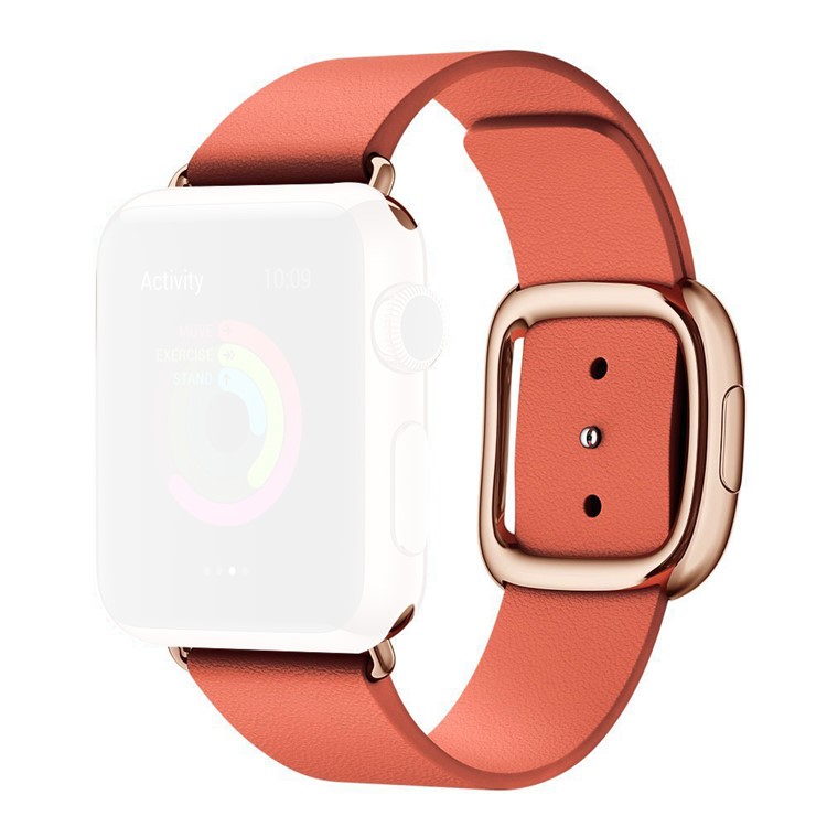 Modern Genuine Leather Watch Strap with Magnetic Buckle for 38mm Apple Watch Series 3 Series 2 Series 1 - Orange-1