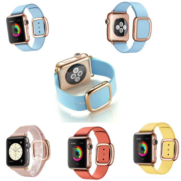 Modern Genuine Leather Watch Strap with Magnetic Buckle for 38mm Apple Watch Series 3 Series 2 Series 1 - Orange-5