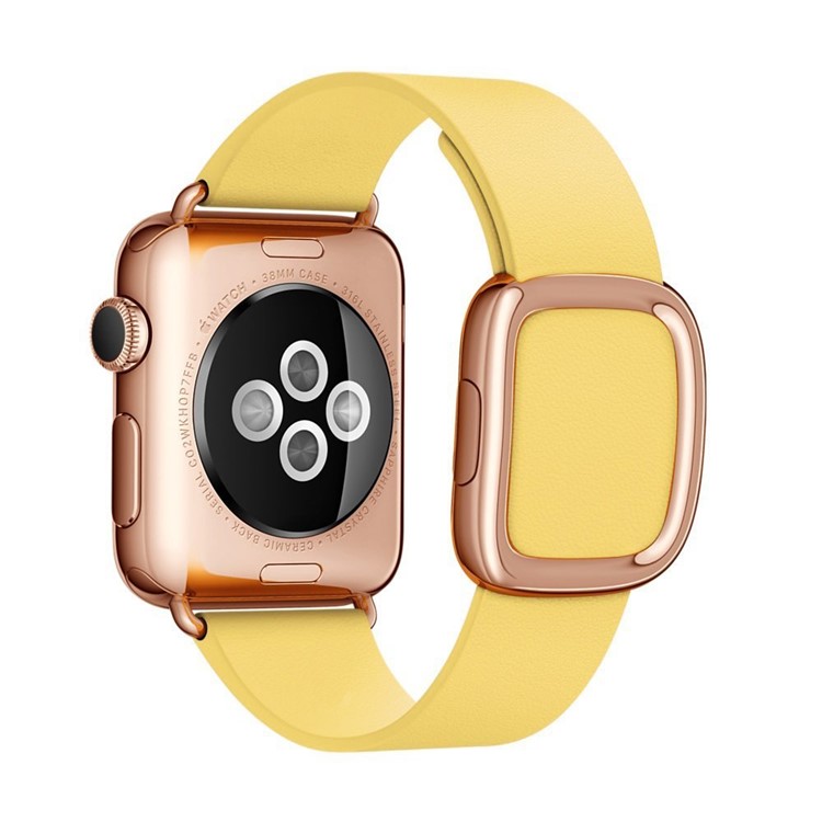 Modern Genuine Leather Watch Band Strap for 38mm Apple Watch Series 3 Series 2 Series 1 - Yellow-2