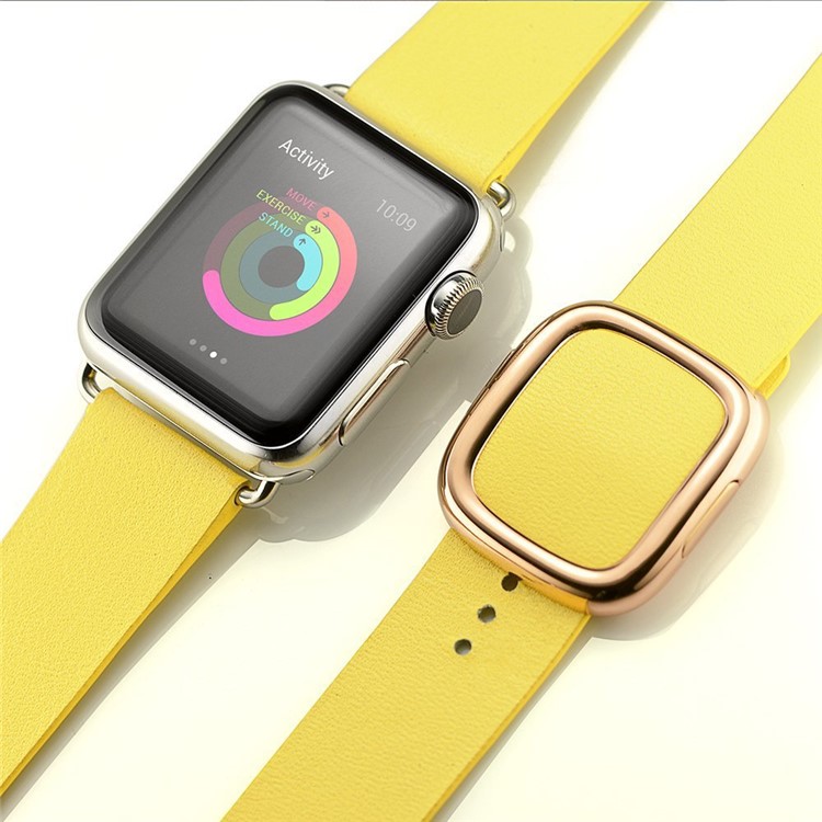 Modern Genuine Leather Watch Band Strap for 38mm Apple Watch Series 3 Series 2 Series 1 - Yellow-4