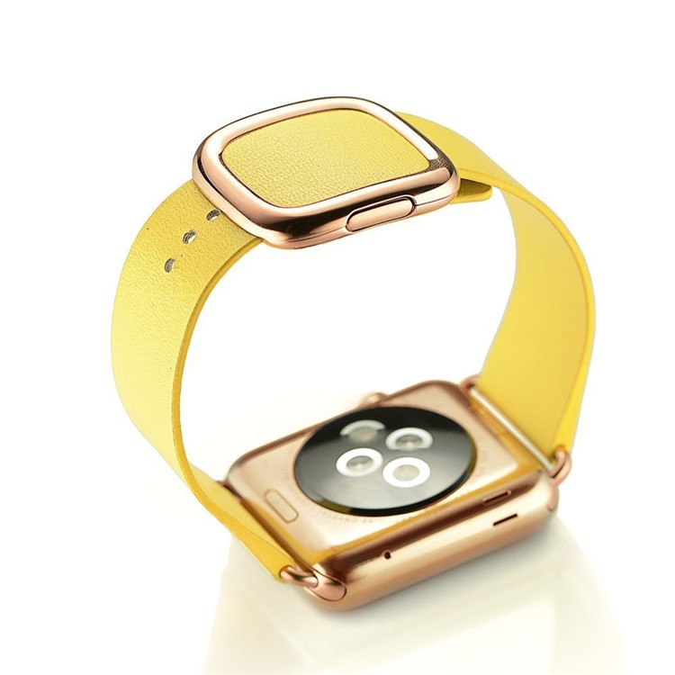 Modern Genuine Leather Watch Band Strap for 38mm Apple Watch Series 3 Series 2 Series 1 - Yellow-5