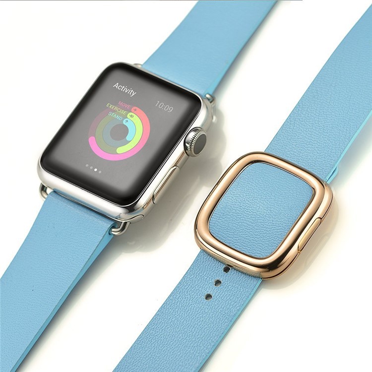 Genuine Leather Watchband Strap with Magnetic Buckle for 38mm Apple Watch Series 3 Series 2 Series 1 - Blue-4