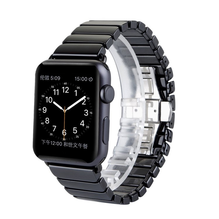 Butterfly Buckle Ceramic Watch Band for Apple Watch 42mm Series 1 Series 2 - Black-1