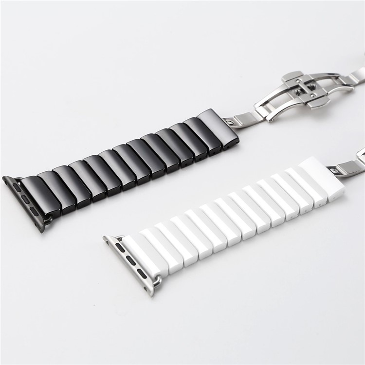Butterfly Buckle Ceramic Watch Band for Apple Watch 42mm Series 1 Series 2 - Black-6