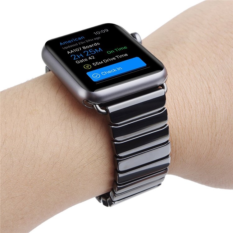 Butterfly Buckle Ceramic Watch Band for Apple Watch 42mm Series 1 Series 2 - Black-8