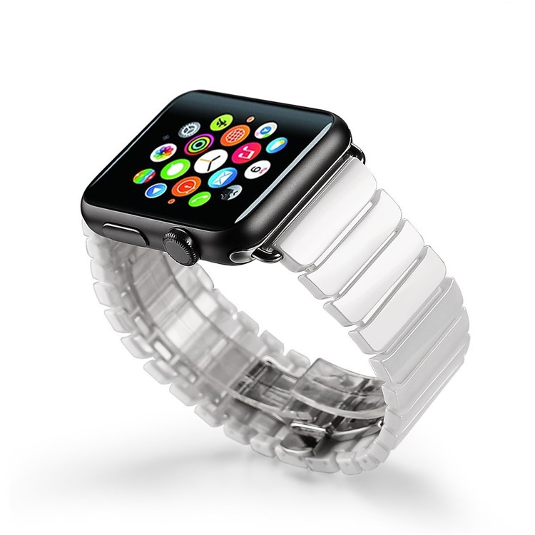 Ceramic Watch Strap Replacement with Lugs Adapters for Apple Watch 42mm Series 1 Series 2 Series 3 - White-1