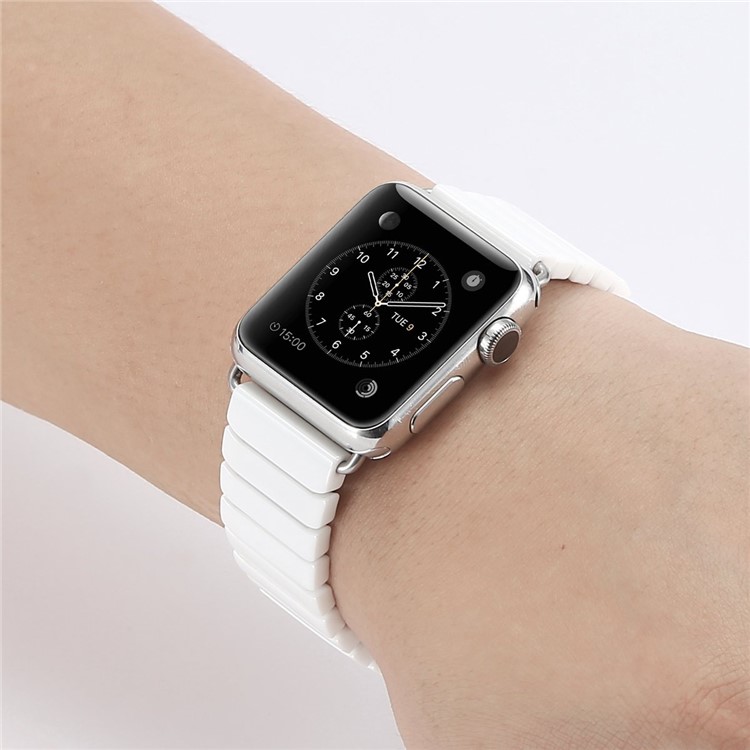 Ceramic Watch Strap Replacement with Lugs Adapters for Apple Watch 42mm Series 1 Series 2 Series 3 - White-2