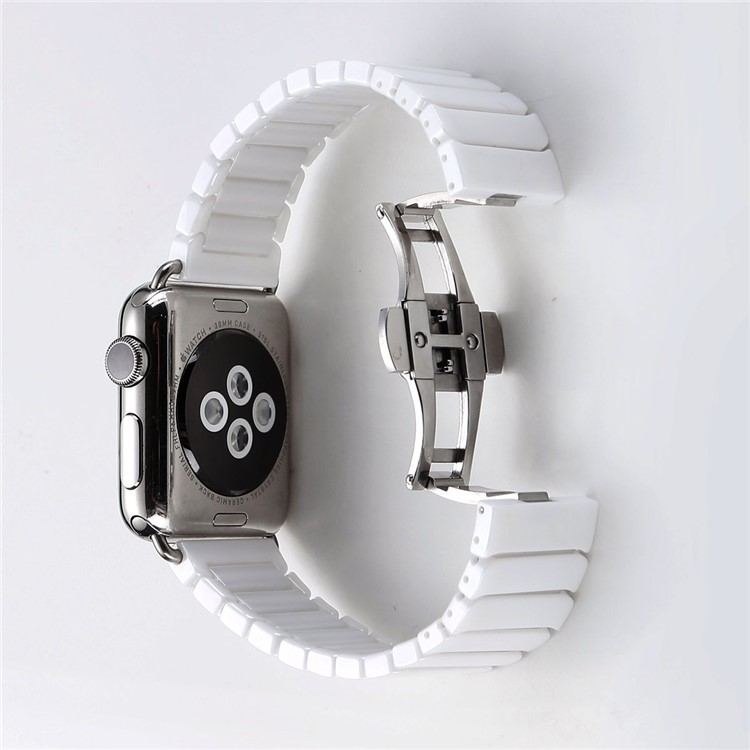 Ceramic Watch Strap Replacement with Lugs Adapters for Apple Watch 42mm Series 1 Series 2 Series 3 - White-5