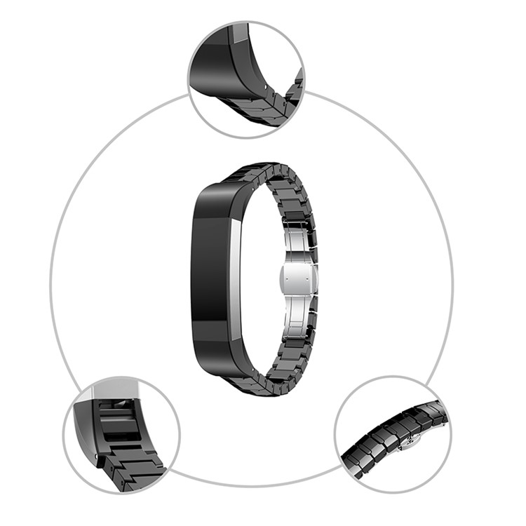 Ceramic Watchband Strap with Butterfly Closure for Fitbit Alta / Alta HR - Black-6