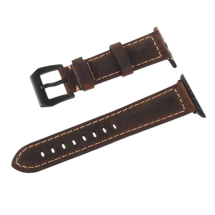 Matte Skin Genuine Leather Hand-made Watch Bracelet for Apple Watch 42mm Series 3 2 1 - Dark Brown-1