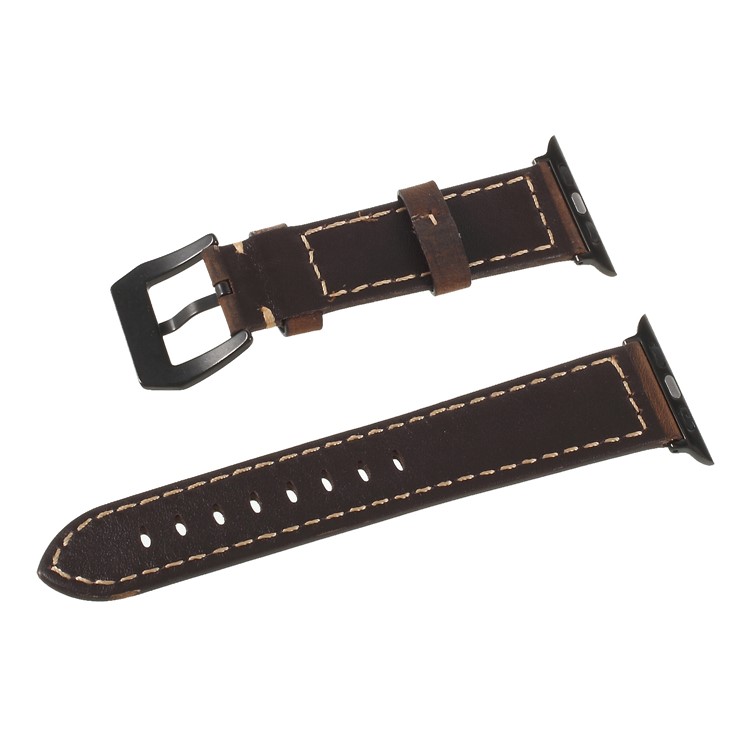Matte Skin Genuine Leather Hand-made Watch Bracelet for Apple Watch 42mm Series 3 2 1 - Dark Brown-2