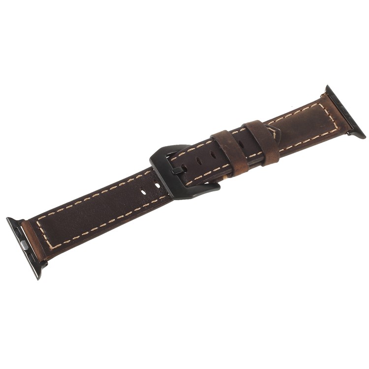 Matte Skin Genuine Leather Hand-made Watch Bracelet for Apple Watch 42mm Series 3 2 1 - Dark Brown-3