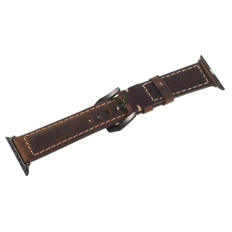 Matte Skin Genuine Leather Hand-made Watch Bracelet for Apple Watch 42mm Series 3 2 1 - Dark Brown-4