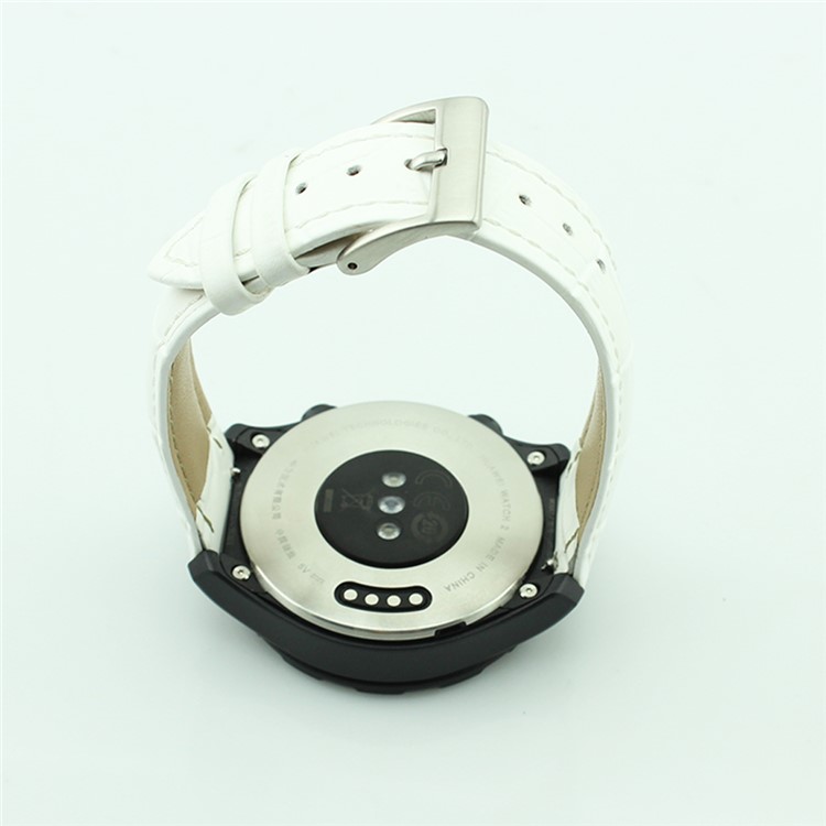 Crocodile Texture Genuine Leather Watch Wrist Strap for Huawei Watch 2 - White-3