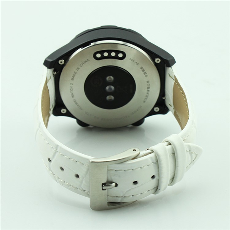 Crocodile Texture Genuine Leather Watch Wrist Strap for Huawei Watch 2 - White-4