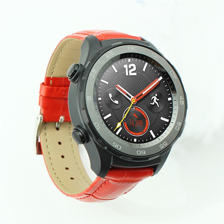 Crocodile Texture Genuine Leather Watch Bracelet Band for Huawei Watch 2 - Red-5