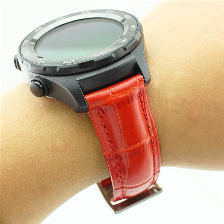 Crocodile Texture Genuine Leather Watch Bracelet Band for Huawei Watch 2 - Red-7