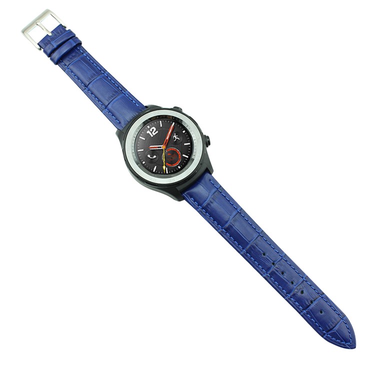 Crocodile Texture Genuine Leather Watch Strap with Classic Buckle for Huawei Watch 2 - Blue-1