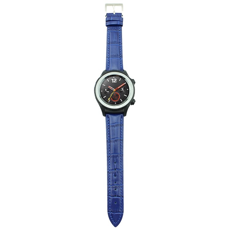 Crocodile Texture Genuine Leather Watch Strap with Classic Buckle for Huawei Watch 2 - Blue-2