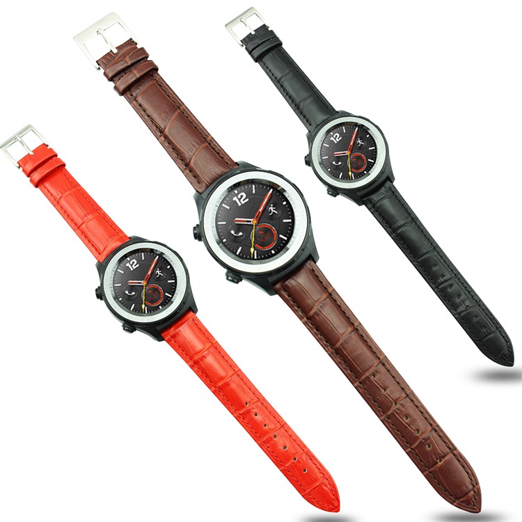 Crocodile Texture Genuine Leather Watch Strap with Classic Buckle for Huawei Watch 2 - Blue-7
