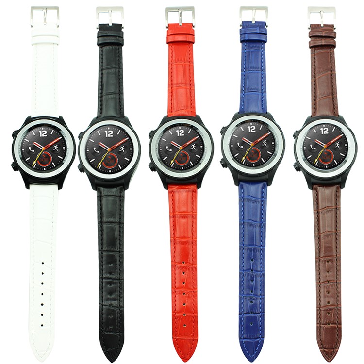 Crocodile Texture Genuine Leather Watch Strap with Classic Buckle for Huawei Watch 2 - Blue-8