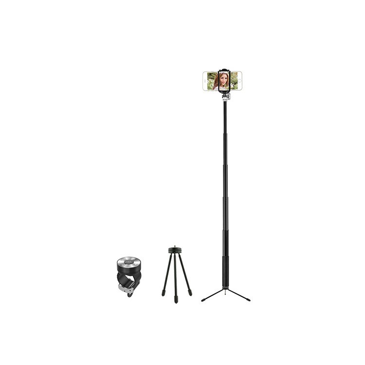 WONEW Selfie Stick Tripod Mount Adapter with Bluetooth Remote Control, Fish Eye Lens, Selfie Light Set - Black-2