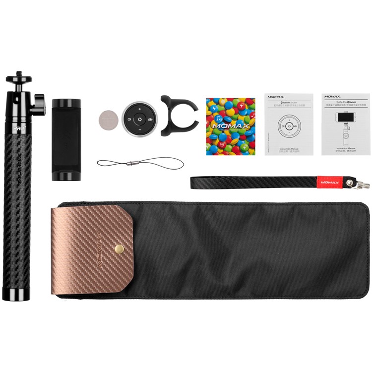 MOMAX Selfie Pro Leather Extendable Bluetooth Selfie Stick Monopod with 1/4" Screw for Phones, Gopro and Cameras - Black-14