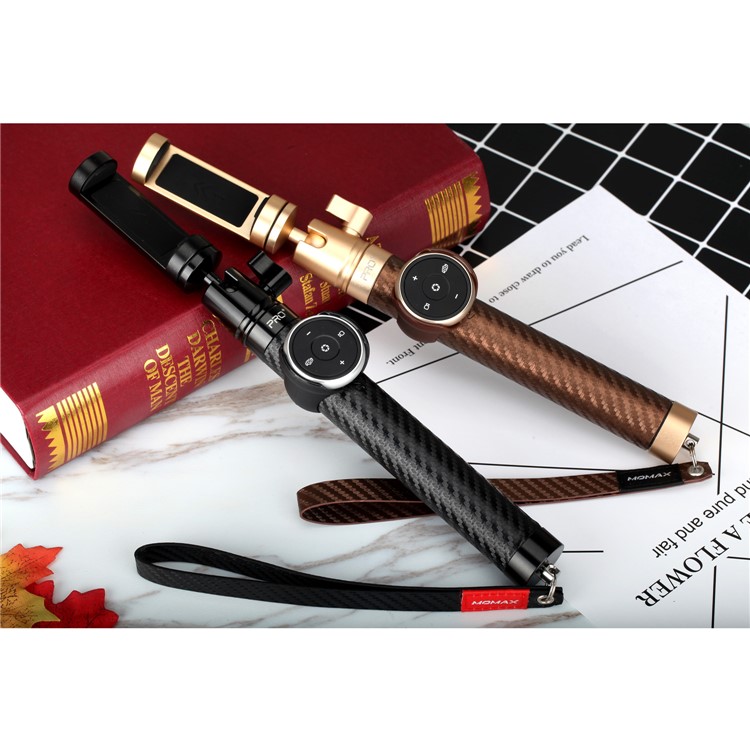 MOMAX Selfie Pro Leather Extendable Bluetooth Selfie Stick Monopod with 1/4" Screw for Phones, Gopro and Cameras - Black-17