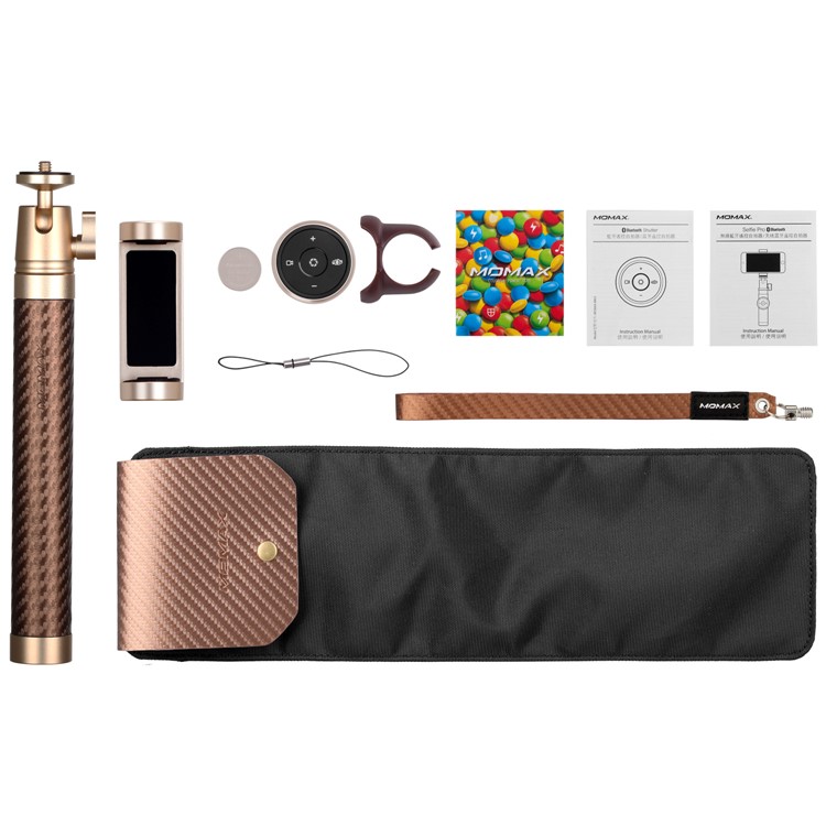 MOMAX Selfie Pro Leather Handheld Smart Bluetooth Selfie Stick Monopod for Phones, Gopro and Cameras - Gold Color-14