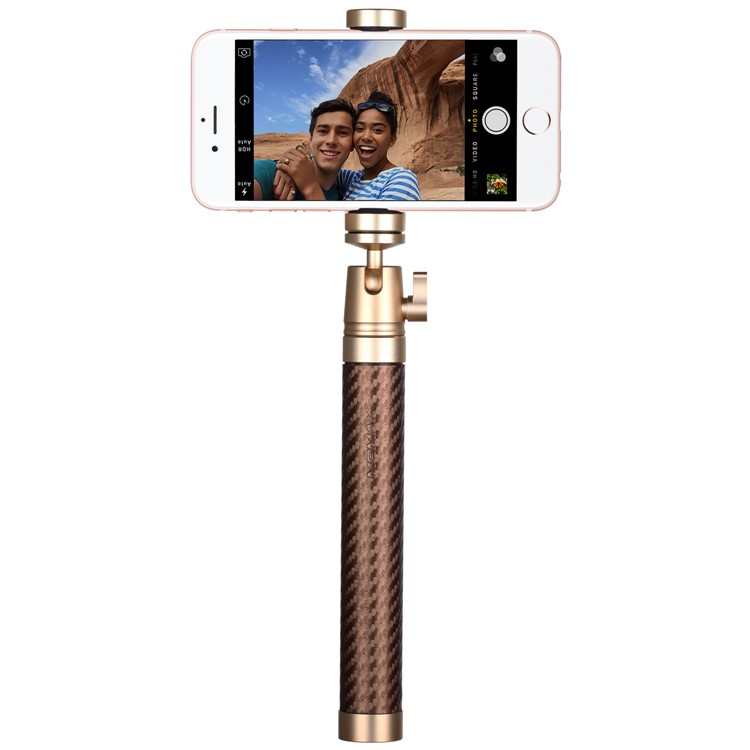 MOMAX Selfie Pro Leather Handheld Smart Bluetooth Selfie Stick Monopod for Phones, Gopro and Cameras - Gold Color-6