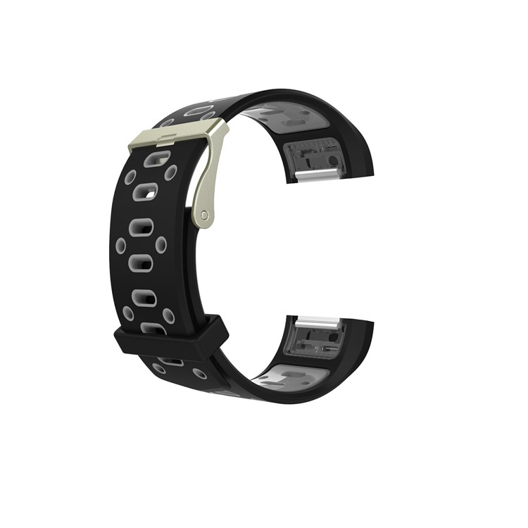 Bi-color Soft Silicone Watch Strap Replacement for Fitbit Charge 2 - Black + Grey, Size: S-2