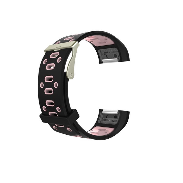 Soft Silicone Bi-color Watch Band for Fitbit Charge 2 - Black + Pink, Size: S-2