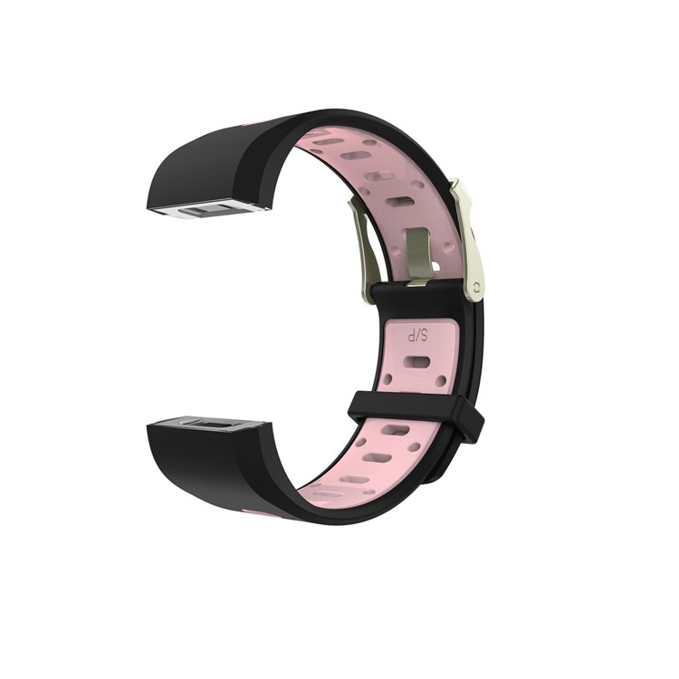 Soft Silicone Bi-color Watch Band for Fitbit Charge 2 - Black + Pink, Size: S-3