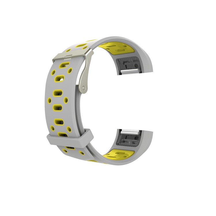 Soft Silicone Dual Color Watch Wrist Band for Fitbit Charge 2 - Grey + Yellowgreen, Size: S-2