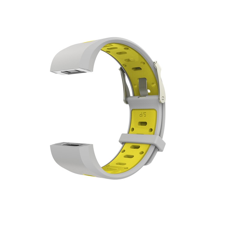 Soft Silicone Dual Color Watch Wrist Band for Fitbit Charge 2 - Grey + Yellowgreen, Size: S-3