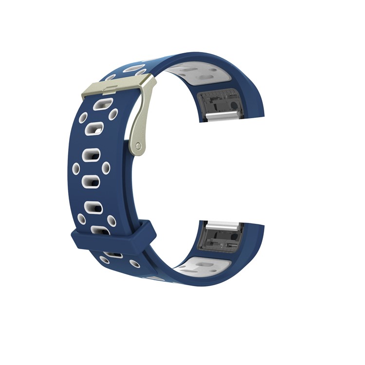 Bi-color Flexible Silicone Watch Band for Fitbit Charge 2 - Blue + White, Size: S-3