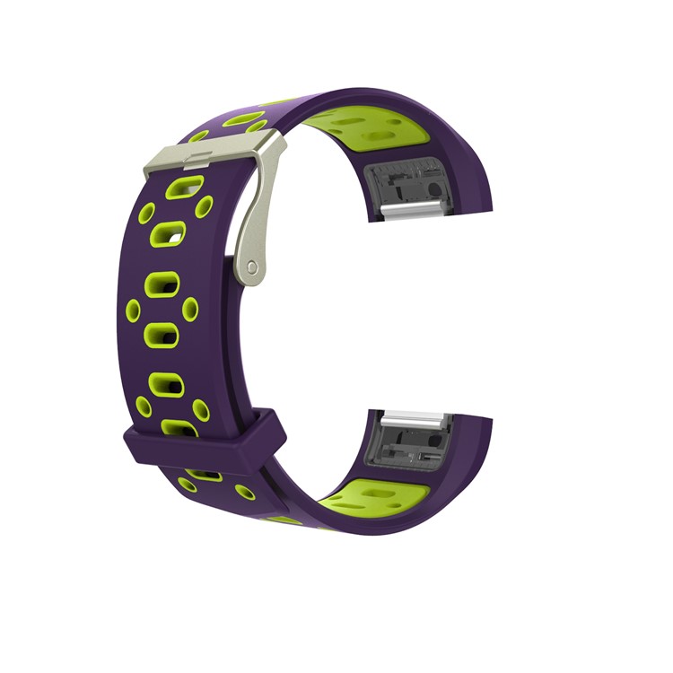 Flexible Silicone Bi-color Watch Band Replacement for Fitbit Charge 2 - Purple + Yellowgreen, Size: S-1