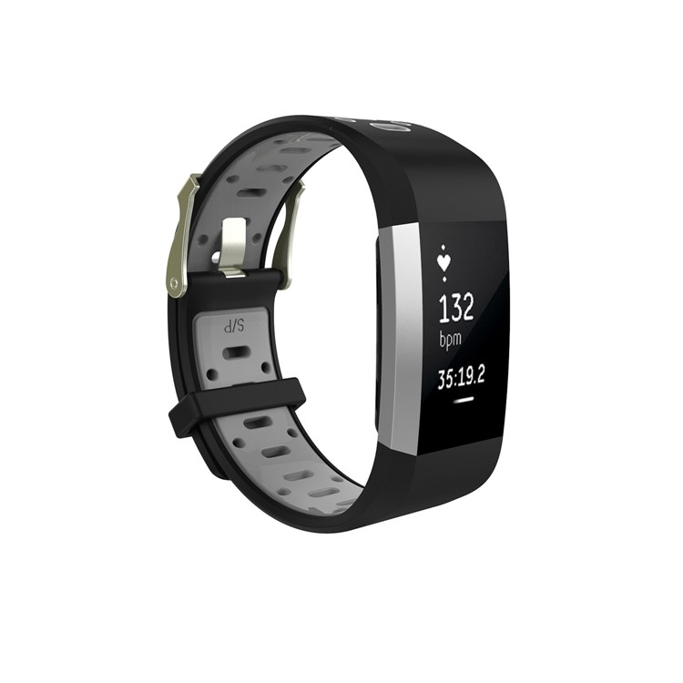10Pcs/Set Bi-color Soft Silicone Watch Strap Replacement for Fitbit Charge 2, Size: L-2