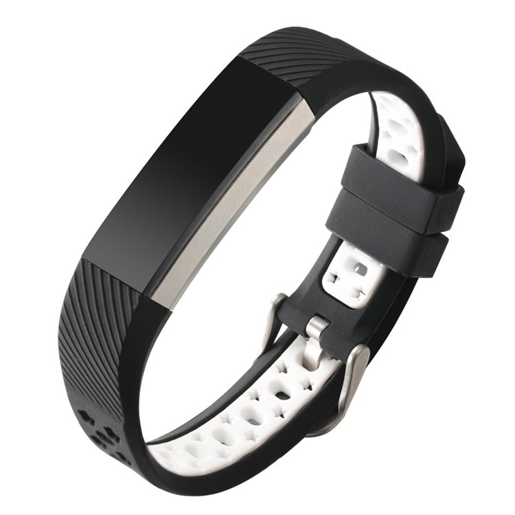 Dual-color Hollow Silicone Watch Band Strap for Fitbit Alta HR / Fitbit Alta - Black + White-2
