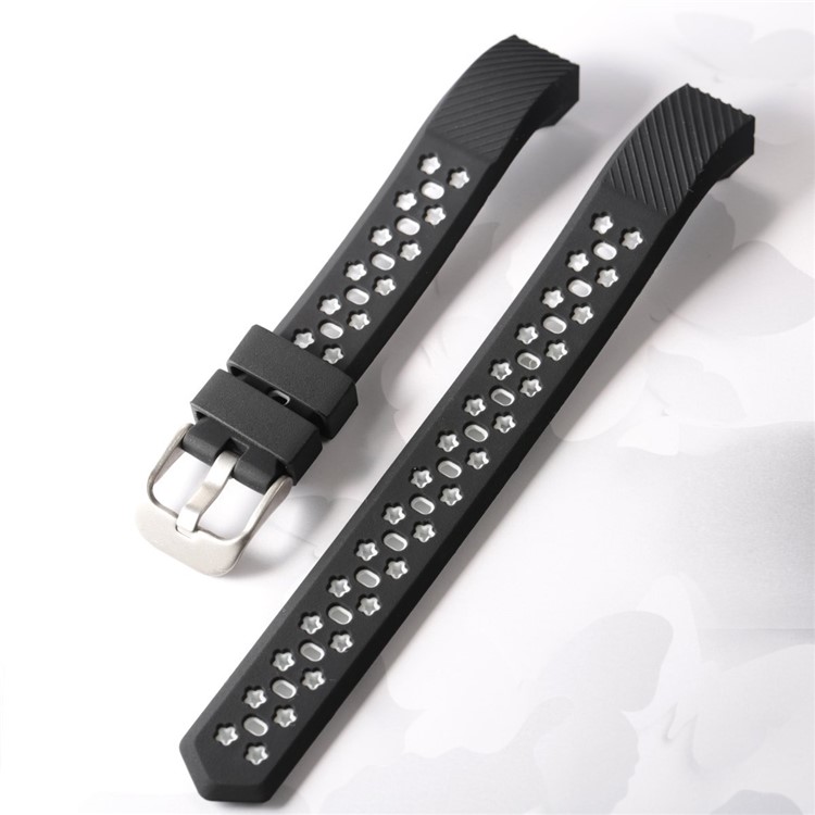 Dual-color Hollow Silicone Watch Band Strap for Fitbit Alta HR / Fitbit Alta - Black + White-3
