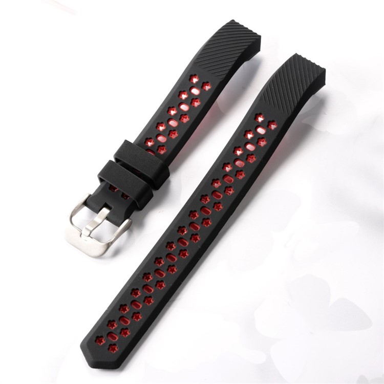 Bi-color Hollow Silicone Watchband Wrist Strap for Fitbit Alta HR / Fitbit Alta - Black + Red-4