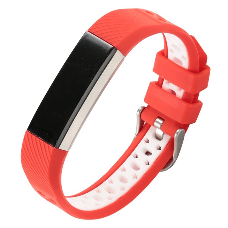 Bi-color Hollow-out Silicone Watchband Strap with Classic Buckle for Fitbit Alta HR / Fitbit Alta - Red + White-3