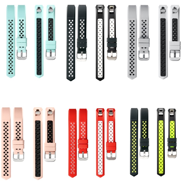 Bi-color Hollow-out Silicone Watchband Strap with Classic Buckle for Fitbit Alta HR / Fitbit Alta - Red + White-5