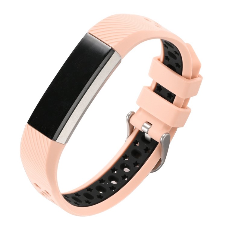 Dual-color Hollow-out Silicone Watchband Wrist Strap for Fitbit Alta HR / Fitbit Alta - Pink + Black-2