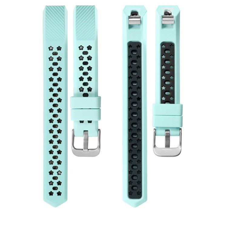 Dual-color Hollow-out Silicone Bracelet Watchband Strap for Fitbit Alta HR / Fitbit Alta - Cyan + Black-2